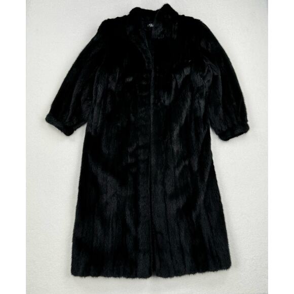 Vintage Wiess Fur Coat Size 14 Black Ranch Mink Full Length Satin Lined Genuine